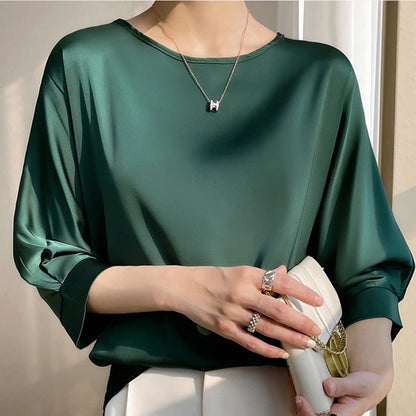 Elegant & Lightweight – Women’s Satin Silk Half-Sleeve Tee 2025