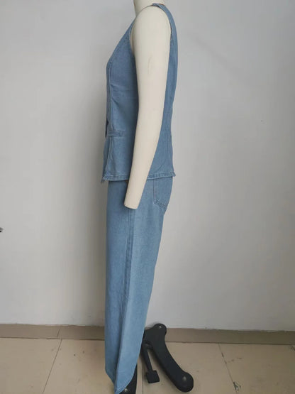 Trendy Two-Piece Set – Sleeveless Darted Vest with Wide-Leg Trousers
