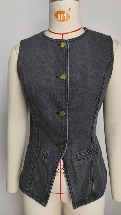 Trendy Two-Piece Set – Sleeveless Darted Vest with Wide-Leg Trousers