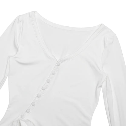 Absobe Ruffle Mini Dress - V-Neck A-Line Bodycon with Asymmetrical Buttons