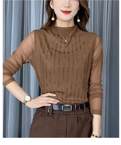 Street Style Two-Piece Layer – Long Sleeve Hollow Pullover for Women