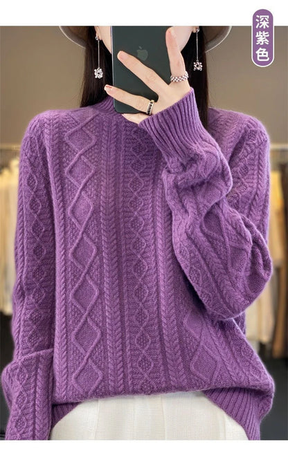 Korean Style Women’s Sweater – 100% Merino Wool Turtleneck Top