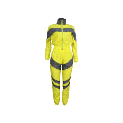 Casual Sports Set – Women’s Color-Block Windbreaker with Joggers