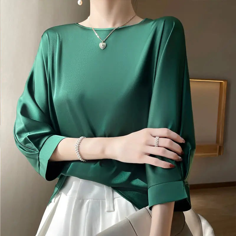 Elegant & Lightweight – Women’s Satin Silk Half-Sleeve Tee 2025