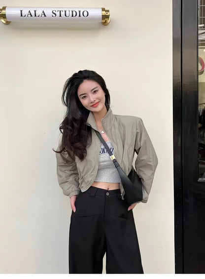 Street Style Cropped Jacket – Fashionable Oversized Women’s Wear