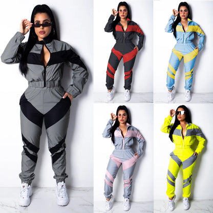 Casual Sports Set – Women’s Color-Block Windbreaker with Joggers