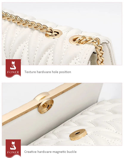 Women’s FOXER Fashion Chain Shoulder Bag – Square Crossbody Purse
