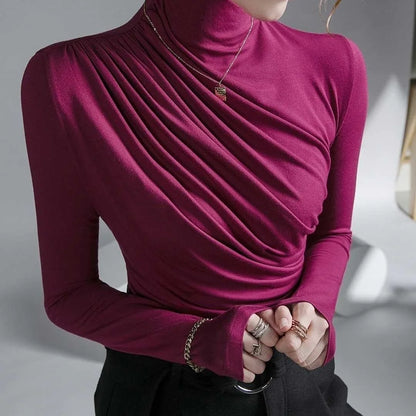 Elegant & Chic – 2023 Pleated High Neck Blouse for Women