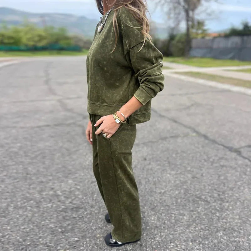 Trendy Women’s Sports Suit – Casual Hoodie & Lace-Up Pants Set