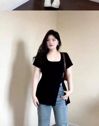 Women’s Summer Outfit – Slim Fit T-Shirt with Square Neck Design