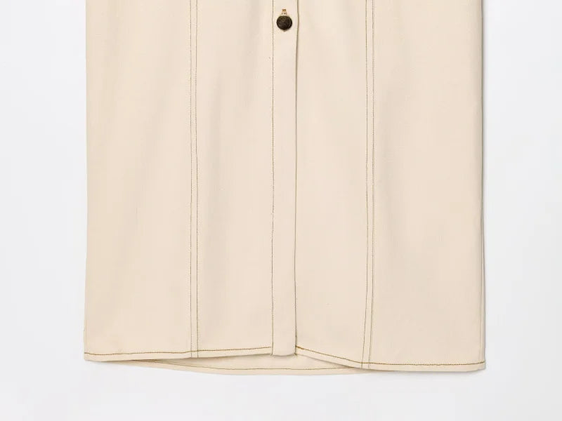 Fashionable Women’s Midi Dress – Lapel Denim Slim Waist Dress