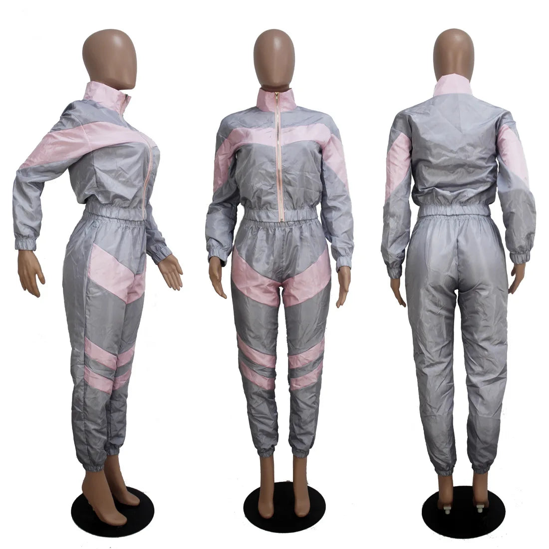 Casual Sports Set – Women’s Color-Block Windbreaker with Joggers