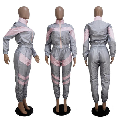 Casual Sports Set – Women’s Color-Block Windbreaker with Joggers