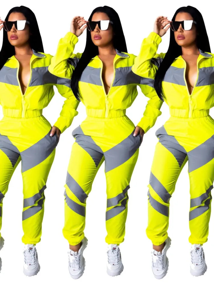 Casual Sports Set – Women’s Color-Block Windbreaker with Joggers