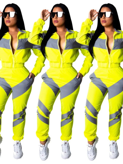 Casual Sports Set – Women’s Color-Block Windbreaker with Joggers
