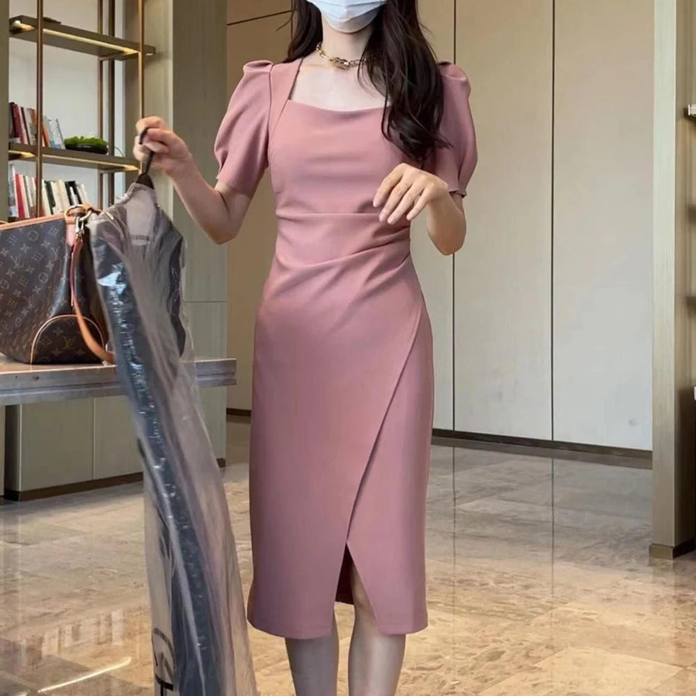 Street Style Summer Dress – Slimming Split Skirt High Waist Midi
