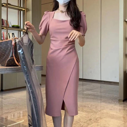 Street Style Summer Dress – Slimming Split Skirt High Waist Midi