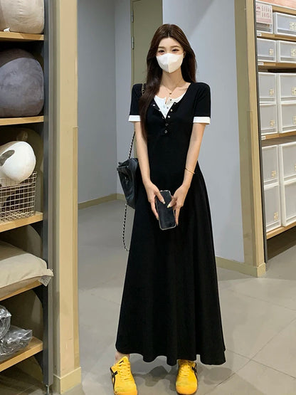 Women’s Stylish Summer Dress – Slim Belly Covering Fake Two-Piece