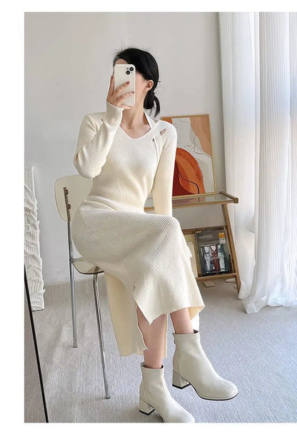Street Style Winter Dress – Women’s Slim Halter Knit Long Skirt
