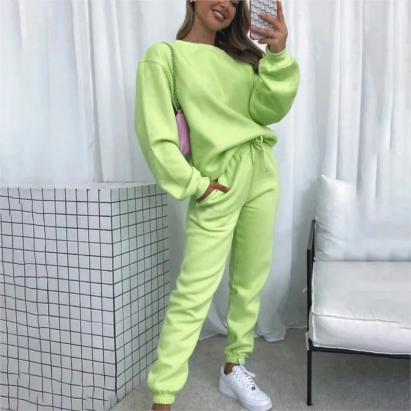 Fashion Women’s Tracksuit – Round Neck Hoodie with Lace-Up Pants