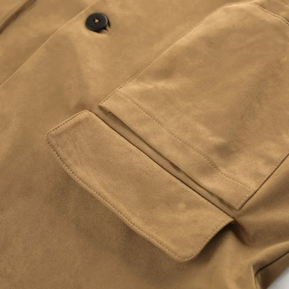 Women’s Casual Suede Jacket – Long Sleeve Solid Lapel Autumn Coat