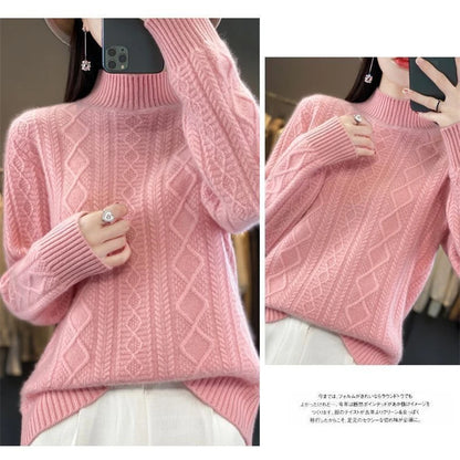 Korean Style Women’s Sweater – 100% Merino Wool Turtleneck Top