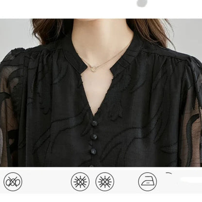 Women’s Stylish Summer Tee – Buttoned Solid Chiffon Pullover