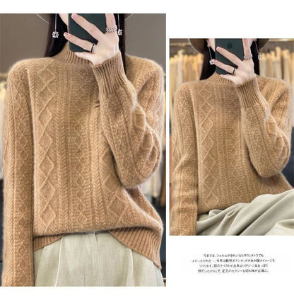 Korean Style Women’s Sweater – 100% Merino Wool Turtleneck Top