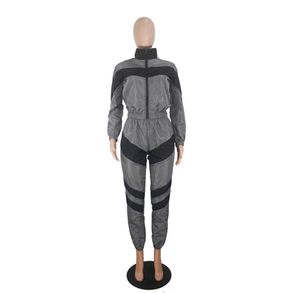 Casual Sports Set – Women’s Color-Block Windbreaker with Joggers