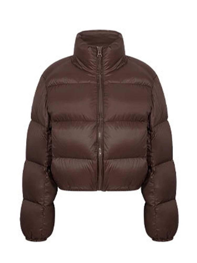 Elegant Solid Color Winter Jacket – Short Cozy Coat with Pockets