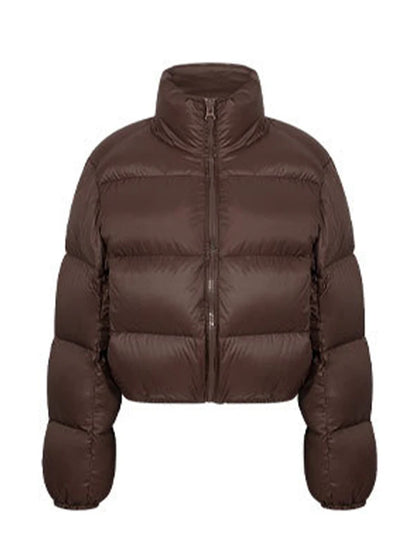 Elegant Solid Color Winter Jacket – Short Cozy Coat with Pockets