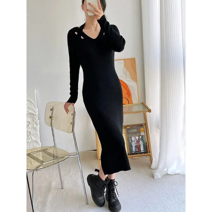 Street Style Winter Dress – Women’s Slim Halter Knit Long Skirt