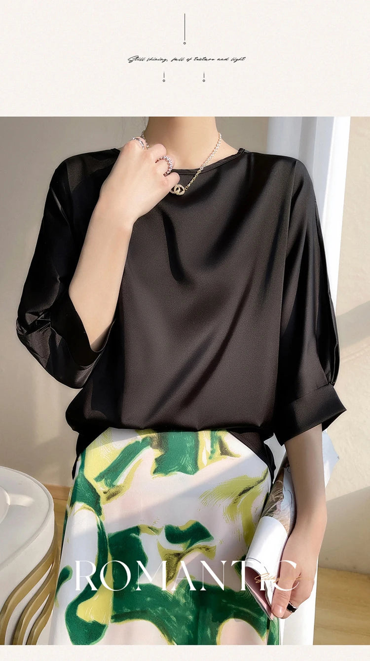 Elegant & Lightweight – Women’s Satin Silk Half-Sleeve Tee 2025
