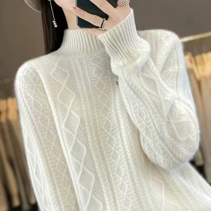 Korean Style Women’s Sweater – 100% Merino Wool Turtleneck Top