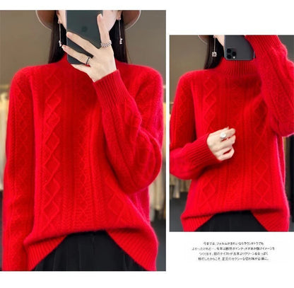 Korean Style Women’s Sweater – 100% Merino Wool Turtleneck Top
