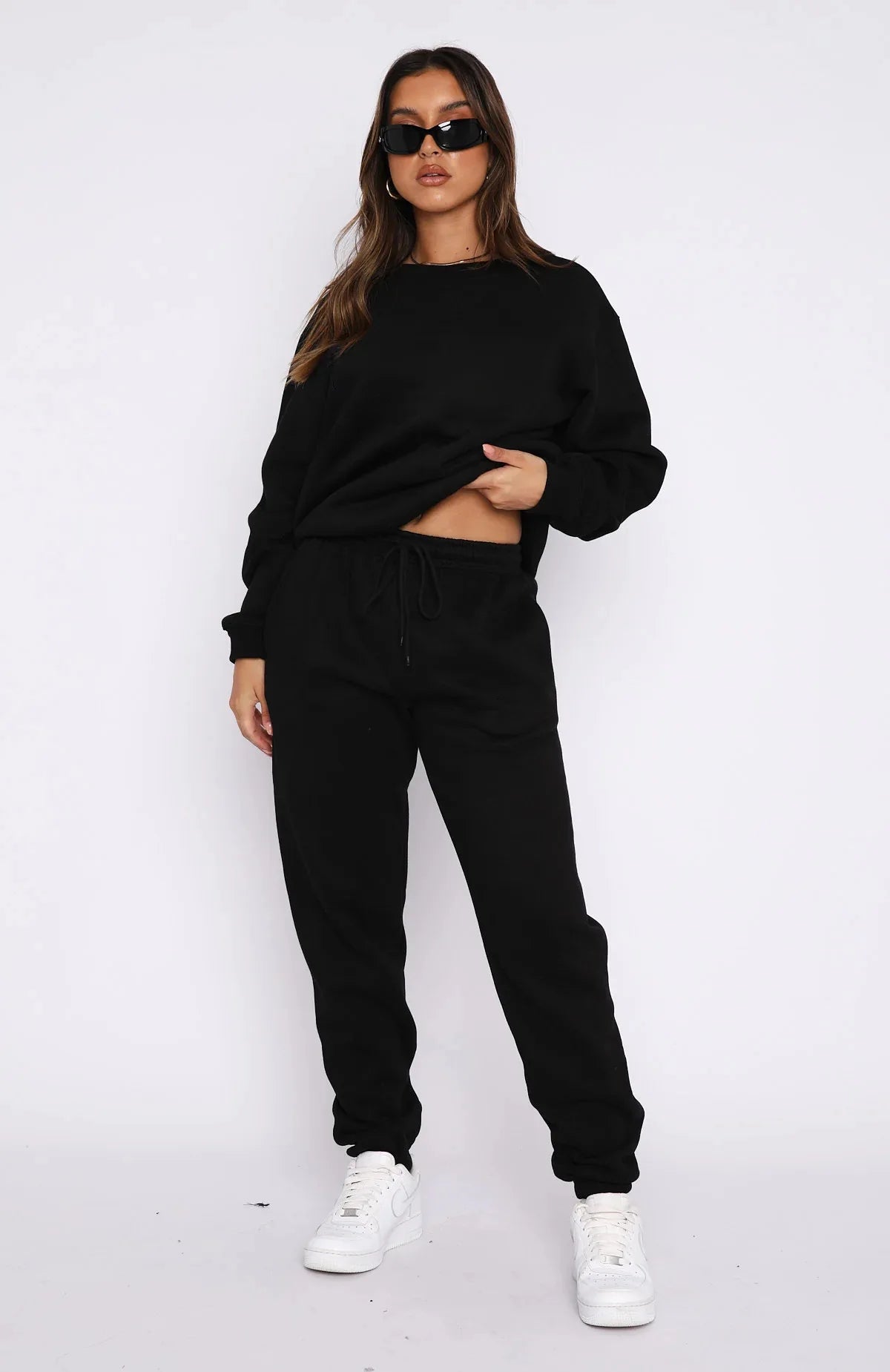 Fashion Women’s Tracksuit – Round Neck Hoodie with Lace-Up Pants