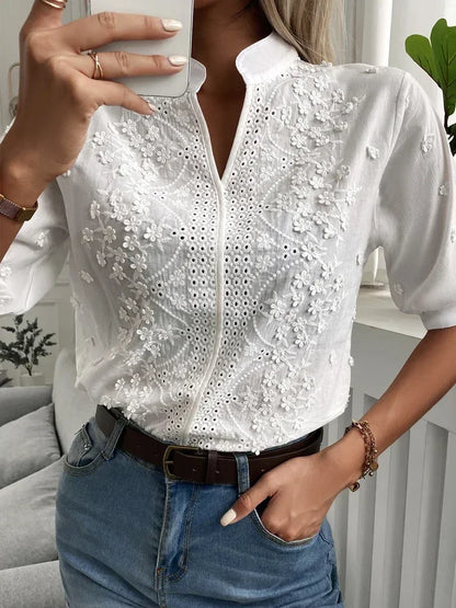 Limited Edition – Hollow-Out V-Neck Cotton Top for Women