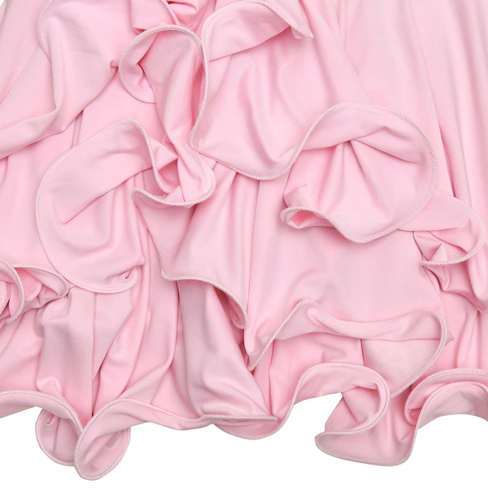 Absobe Ruffle Mini Dress - V-Neck A-Line Bodycon with Asymmetrical Buttons