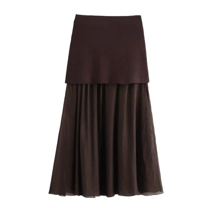 Wine Red Knitted Vest & High Waist Long Skirt – TRAFZA 2025 Women’s Set
