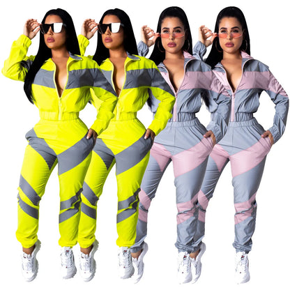 Casual Sports Set – Women’s Color-Block Windbreaker with Joggers