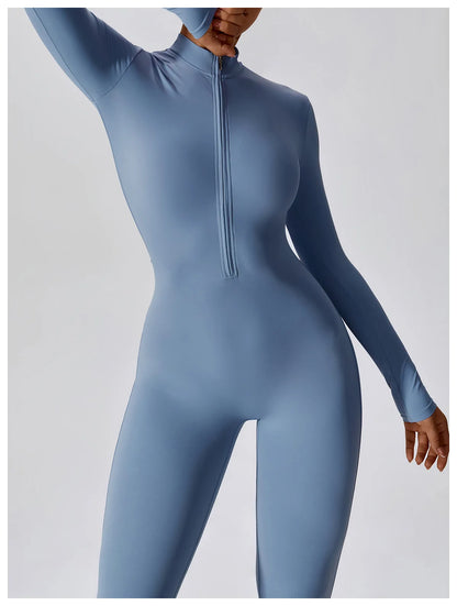 Women's Jumpsuits One-Piece Suit Zipper Long Sleeved Yoga Set Gym Push Up Workout Clothes Fitness Bodysuit Sportswear Tracksuit