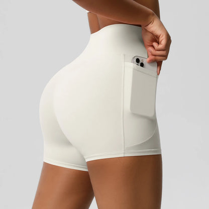 Women Sports Short With PocketedYoga Legging Shorts Squat Proof High Waist Fitness Tight Shorts Quick Drying Cycling Workout Gym