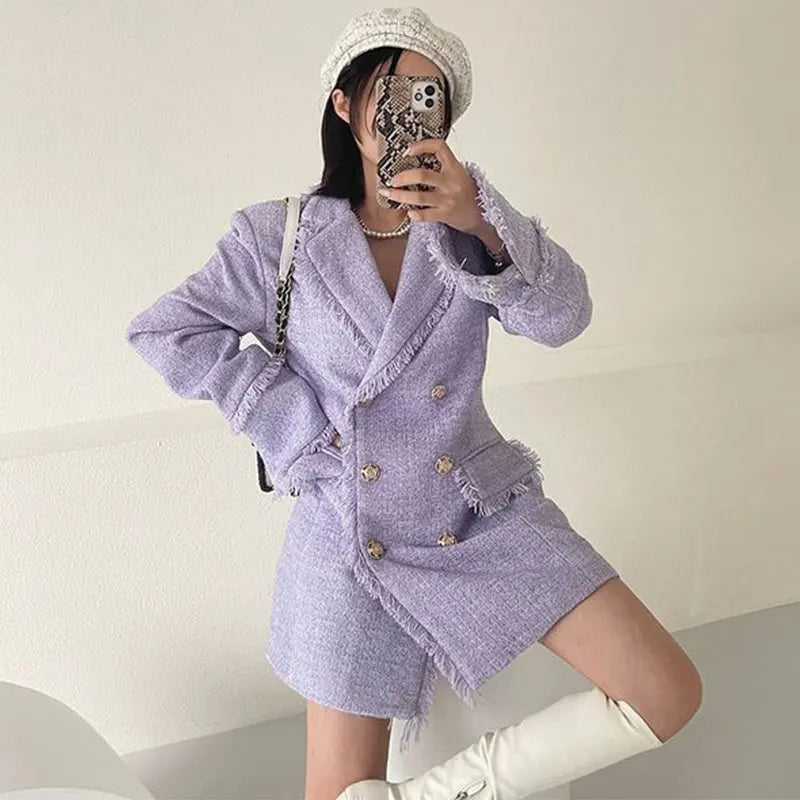 Waist Cinched Wool Coat – Women’s Chic Long Sleeve Double-Breasted Jacke