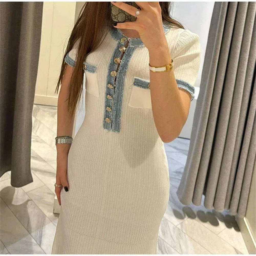 Everyday Style – Elegant Contrasting Knit Maxi Dress for Women