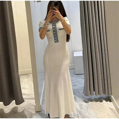 Everyday Style – Elegant Contrasting Knit Maxi Dress for Women