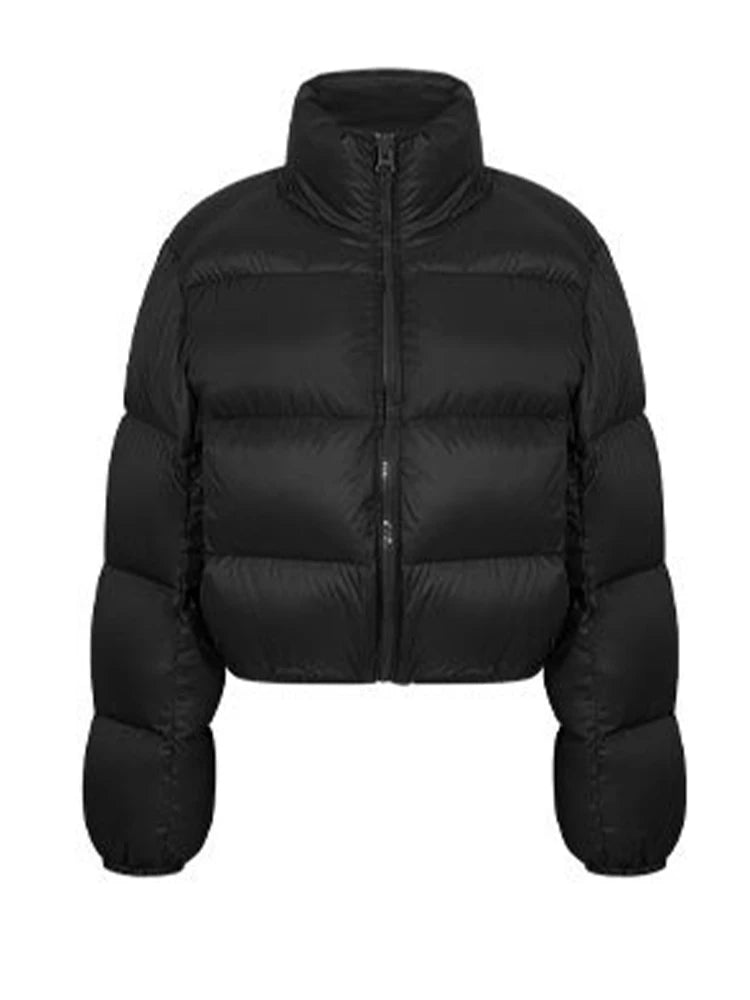 Elegant Solid Color Winter Jacket – Short Cozy Coat with Pockets