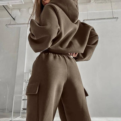 Autumn Winter Casual Outfit – Hoodie with Hood & Tied Waist Pants