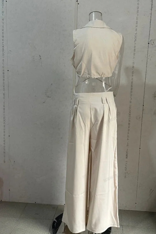 Casual Streetwear Set – Sleeveless Top & High Waist Wide Pants