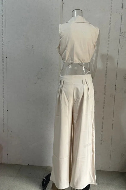 Casual Streetwear Set – Sleeveless Top & High Waist Wide Pants