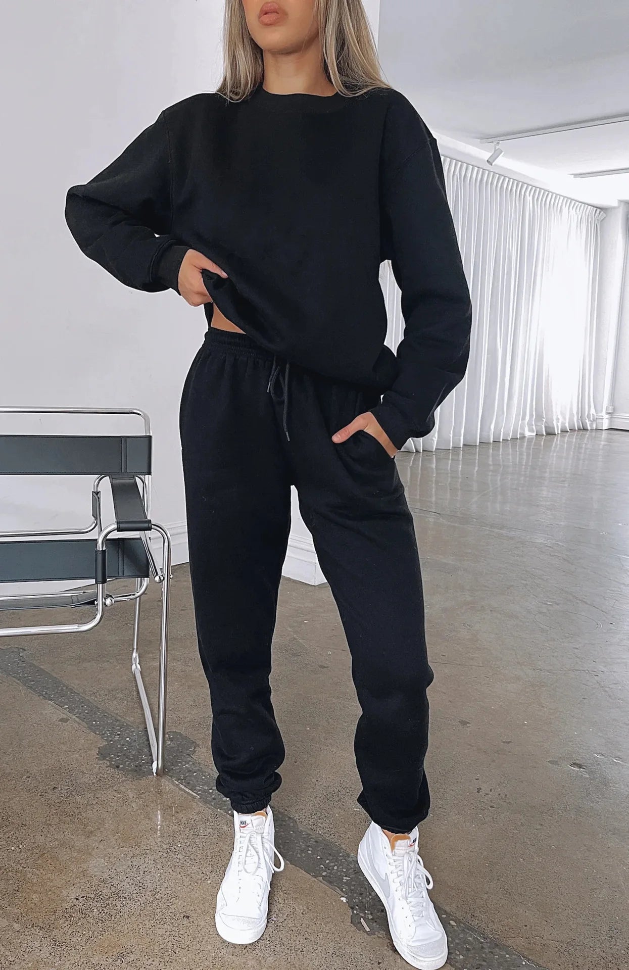 Fashion Women’s Tracksuit – Round Neck Hoodie with Lace-Up Pants
